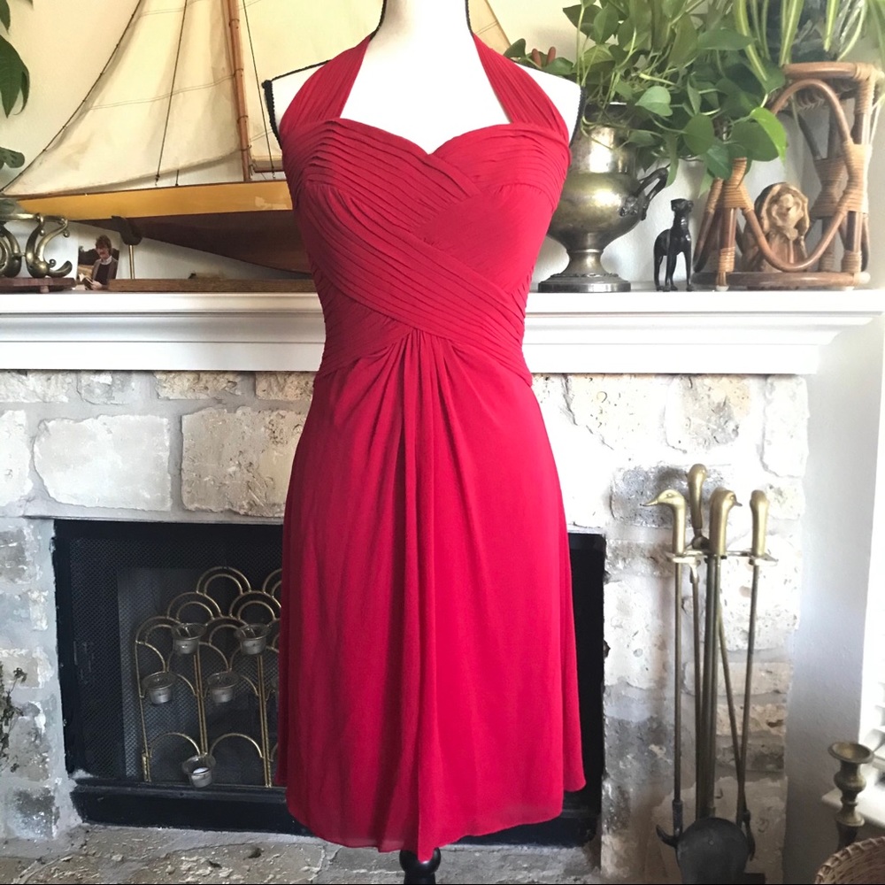 Tadashi Shoji silk chiffon pleated halter dress